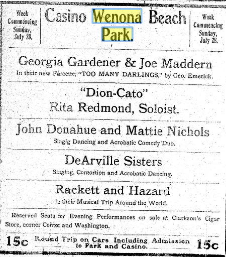 Wenona Beach Amusement Park (Wenona Beach, Wenonah Park) - July 1901